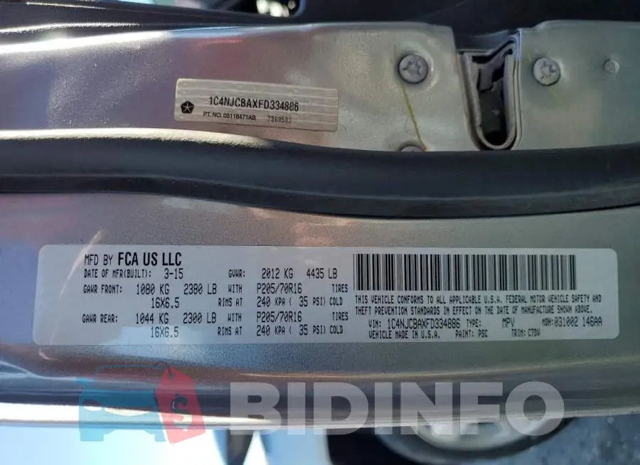 1C4NJCBAXFD334886 Photo# 13