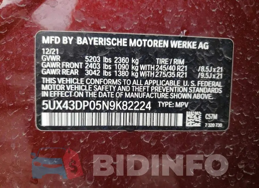 5UX43DP05N9K82224 Photo# 13