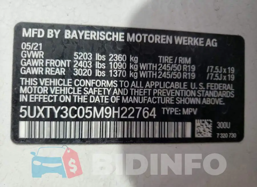 5UXTY3C05M9H22764 Photo# 13