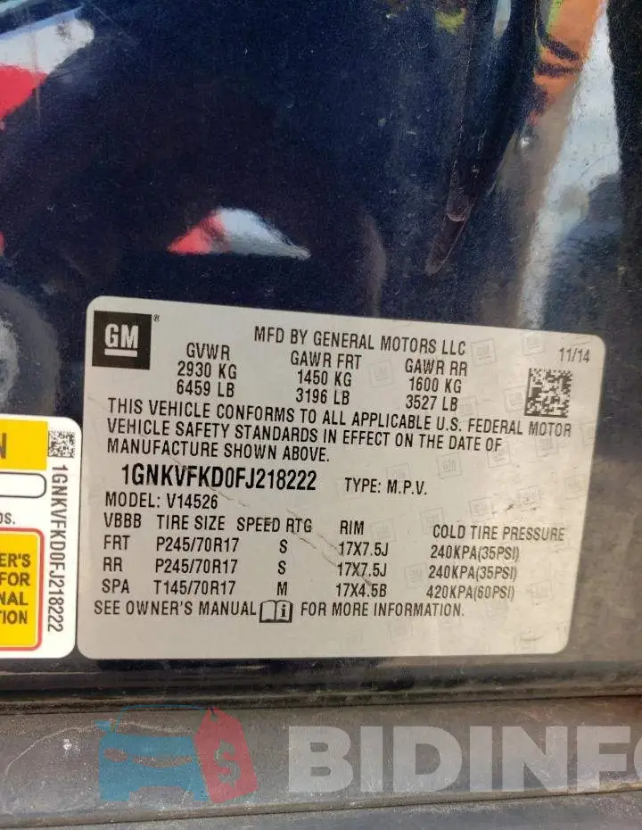 1GNKVFKD0FJ218222 Photo# 13
