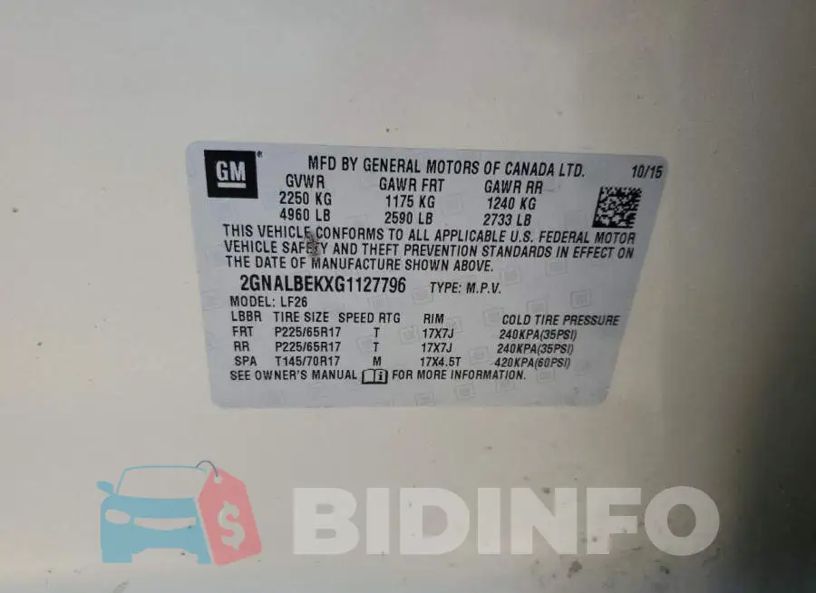 2GNALBEKXG1127796 Photo# 12
