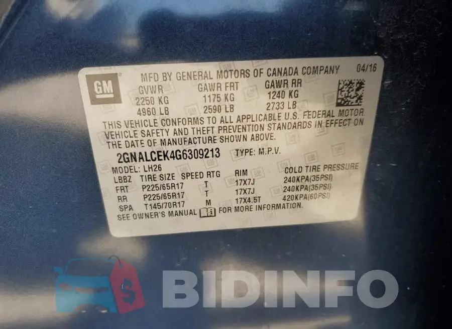 2GNALCEK4G6309213 Photo# 14