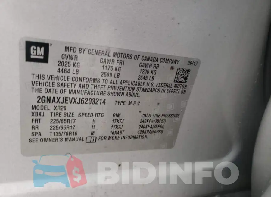 2GNAXJEVXJ6203214 Photo# 14