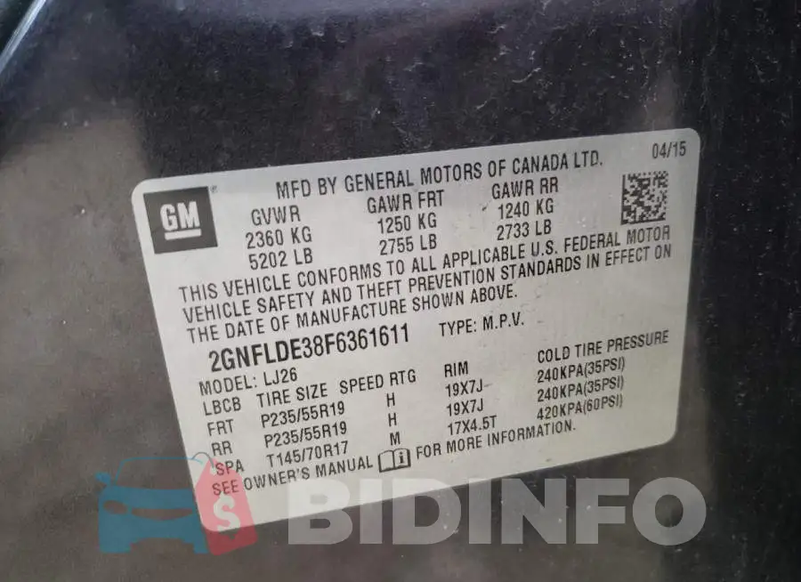 2GNFLDE38F6361611 Photo# 12