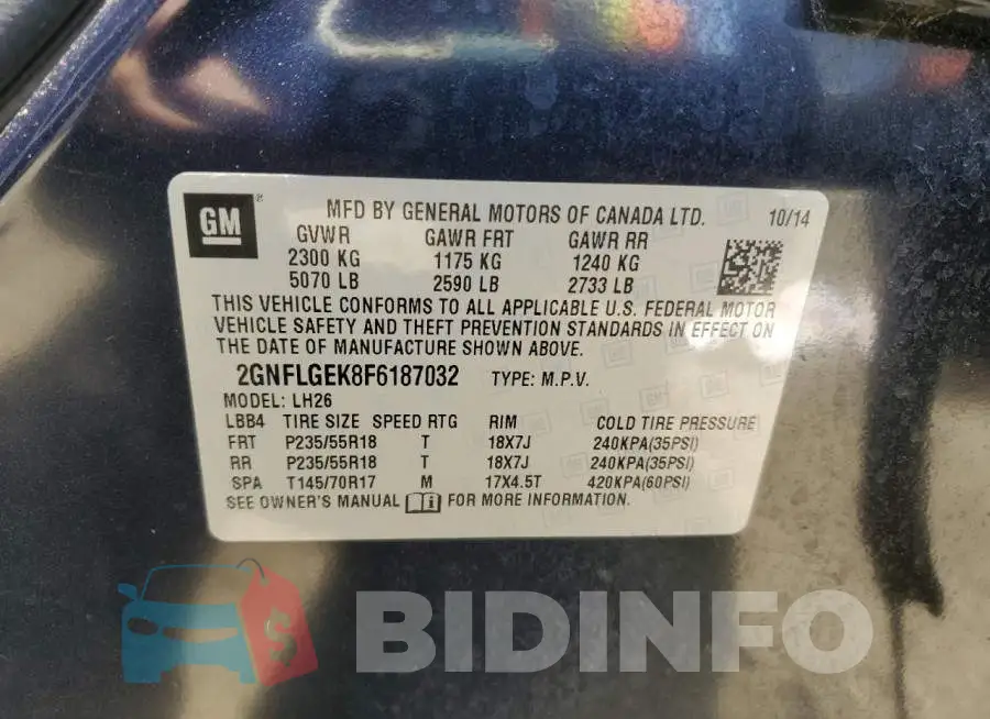 2GNFLGEK8F6187032 Photo# 13