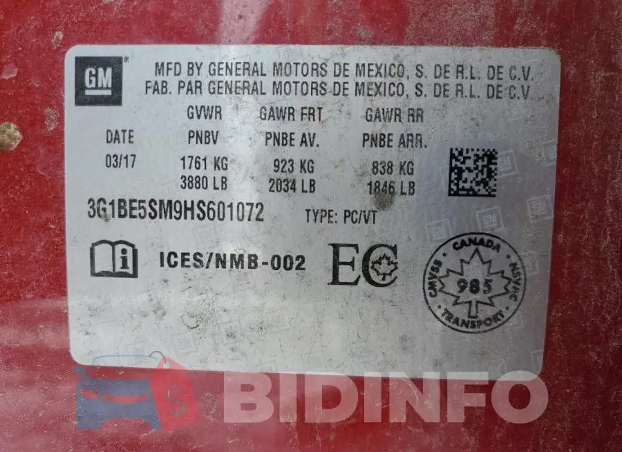 3G1BE5SM9HS601072 Photo# 13