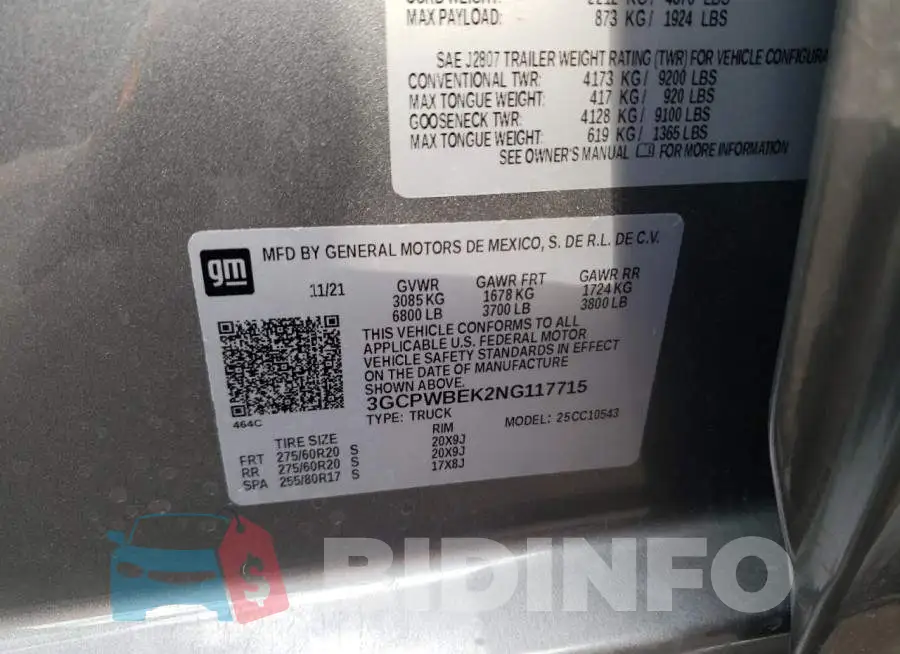 3GCPWBEK2NG117715 Photo# 12