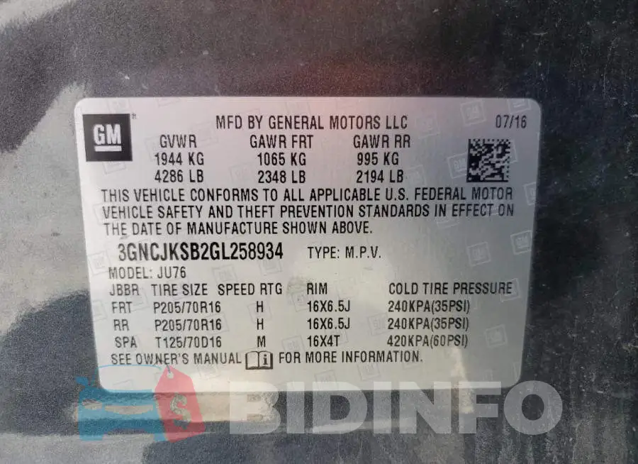 3GNCJKSB2GL258934 Photo# 14