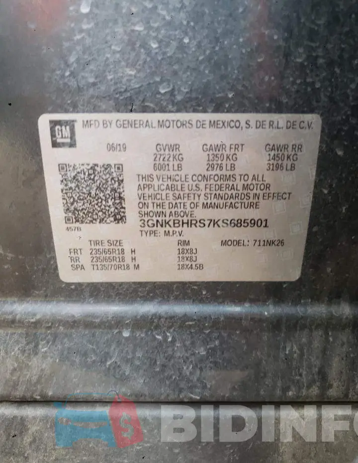 3GNKBHRS7KS685901 Photo# 12
