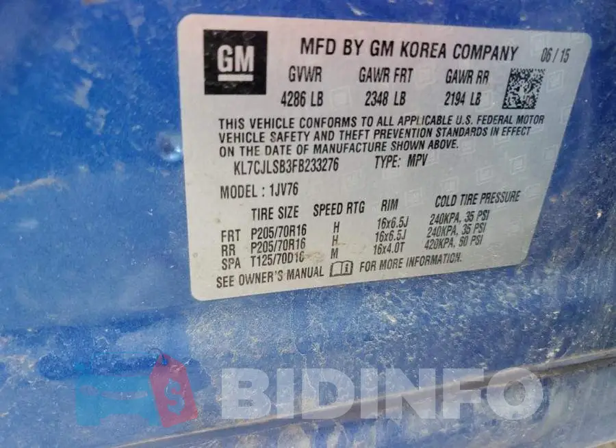 KL7CJLSB3FB233276 Photo# 13