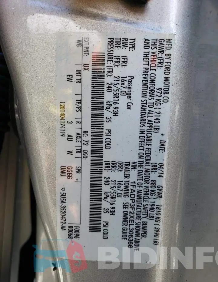 1FADP3F2XEL306366 Photo# 12