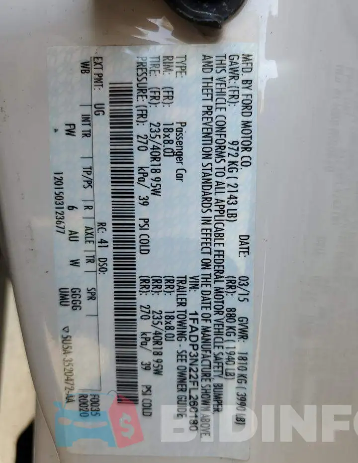1FADP3N22FL260180 Photo# 14