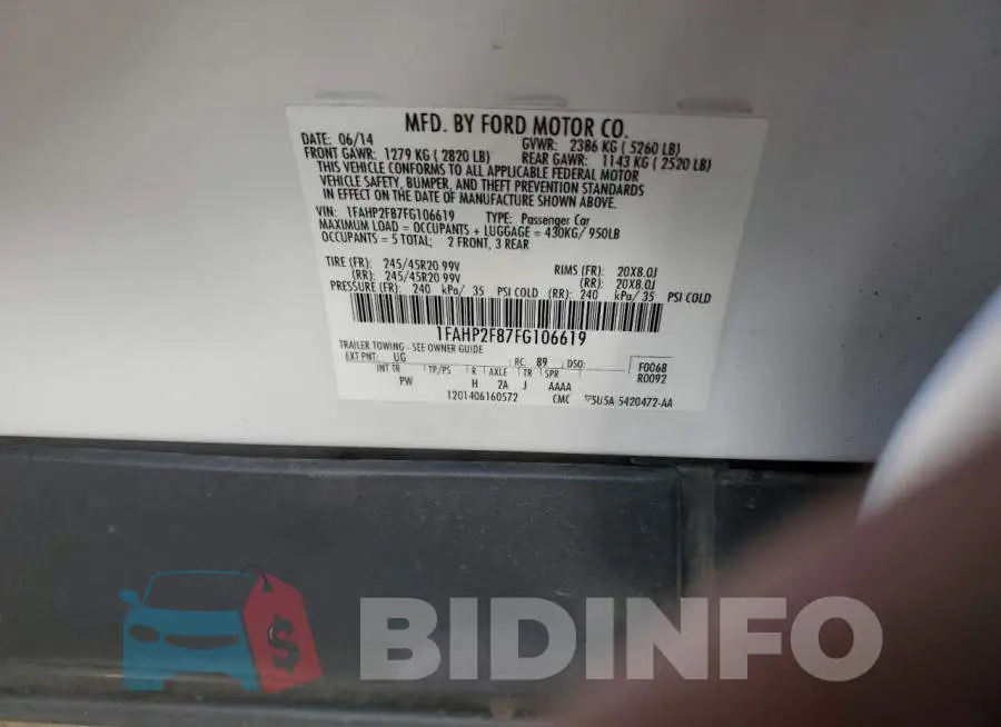 1FAHP2F87FG106619 Photo# 12