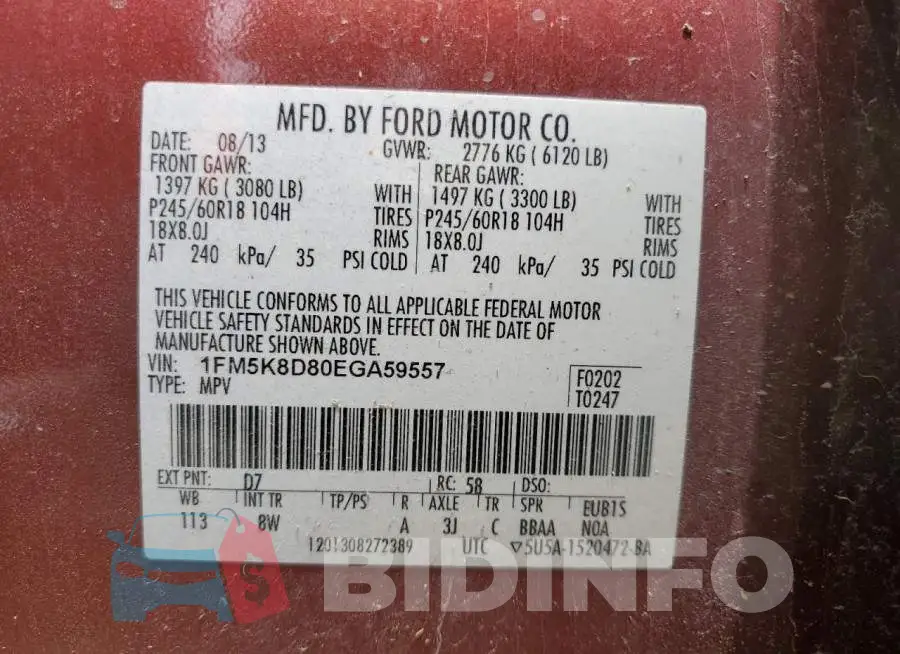 1FM5K8D80EGA59557 Photo# 13