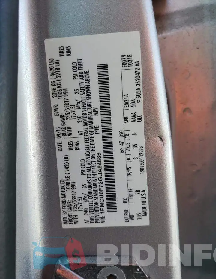 1FMCU0F72GUA94886 Photo# 13