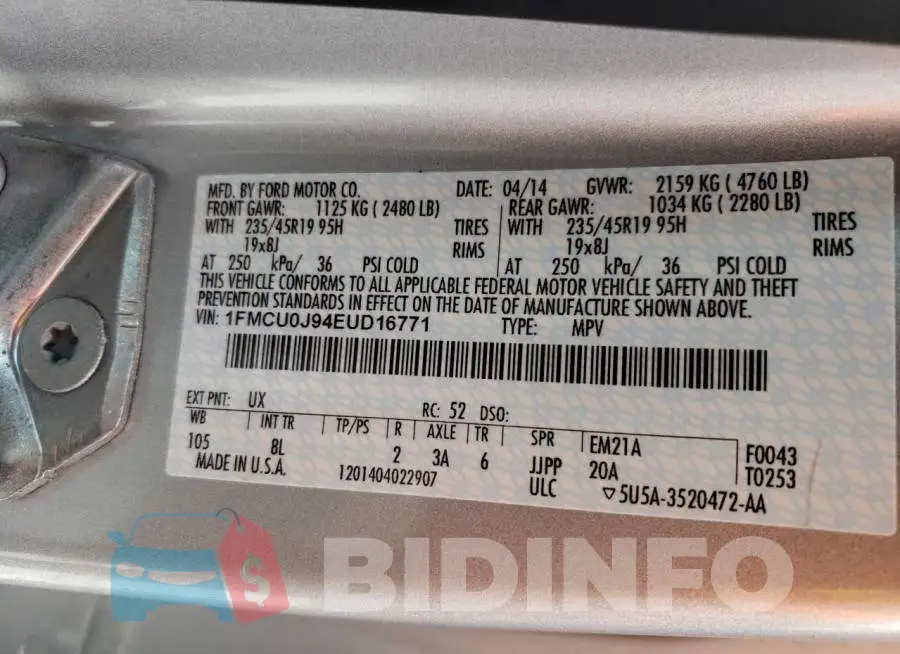 1FMCU0J94EUD16771 Photo# 13
