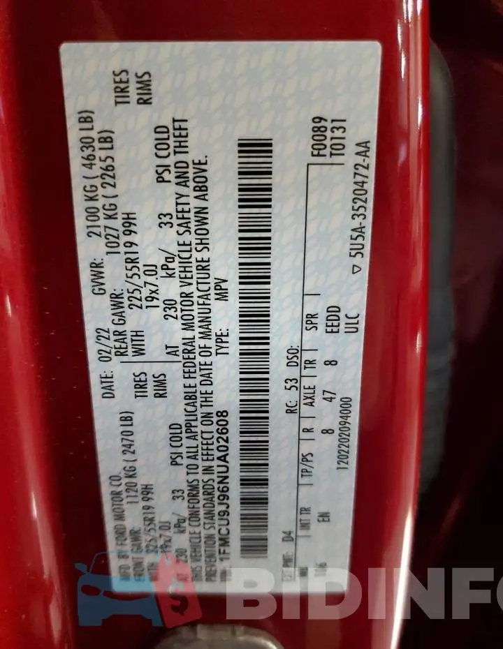 1FMCU9J96NUA02608 Photo# 13