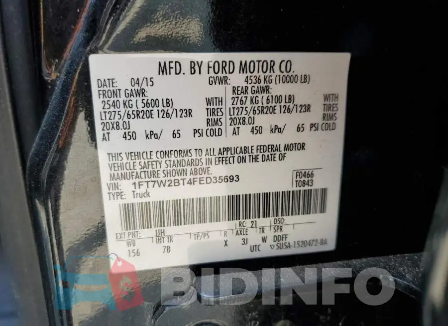 1FT7W2BT4FED35693 Photo# 12