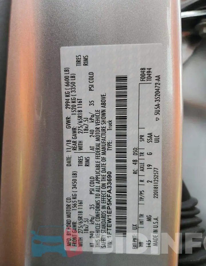 1FTEW1EP5KFA33690 Photo# 10