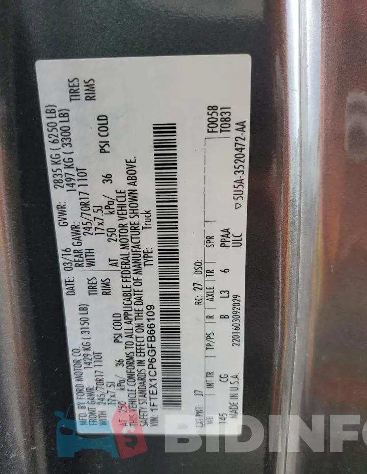 1FTEX1CP6GFB66109 Photo# 13
