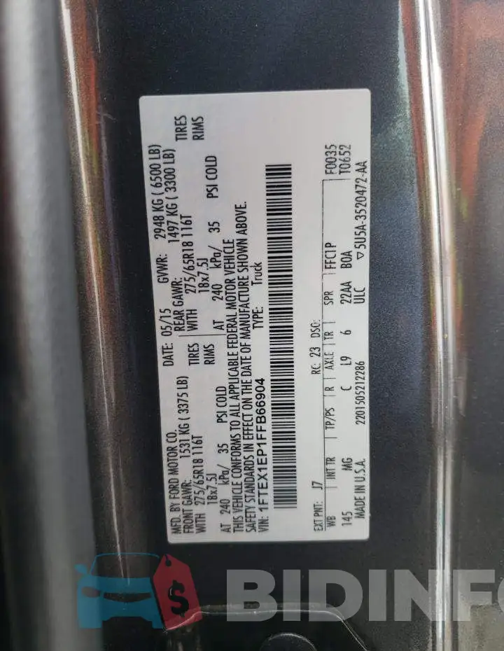 1FTEX1EP1FFB66904 Photo# 12