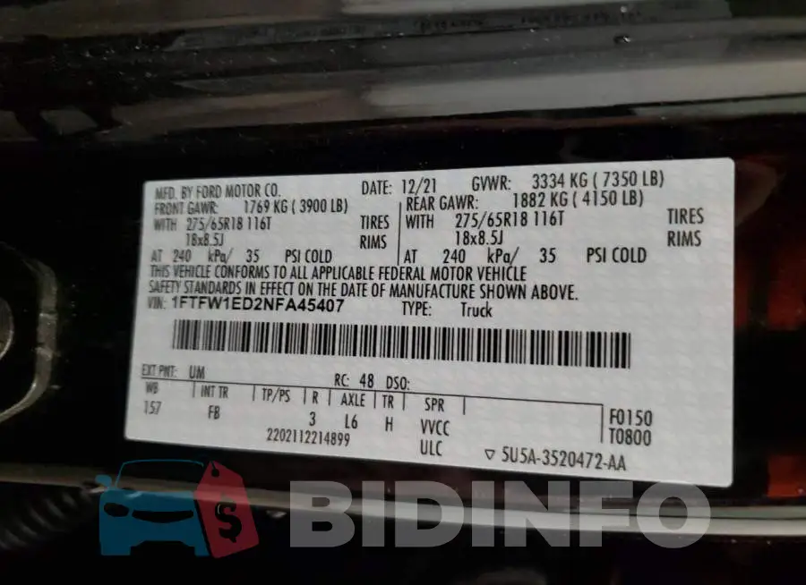 1FTFW1ED2NFA45407 Photo# 13