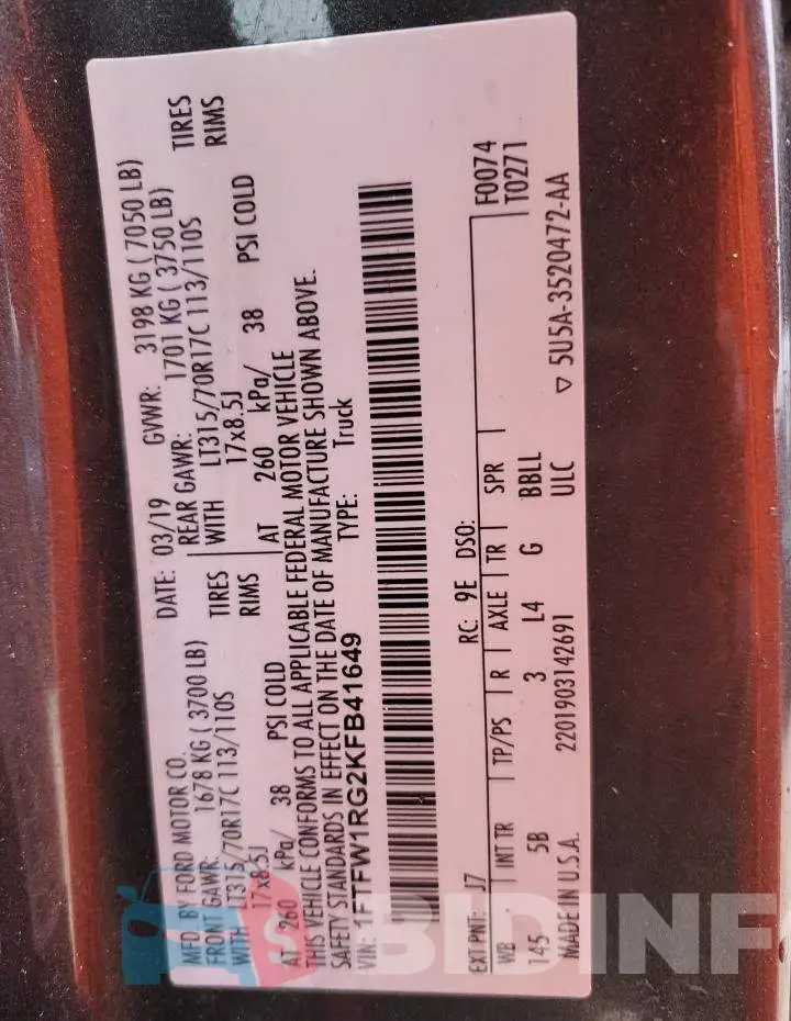 1FTFW1RG2KFB41649 Photo# 12