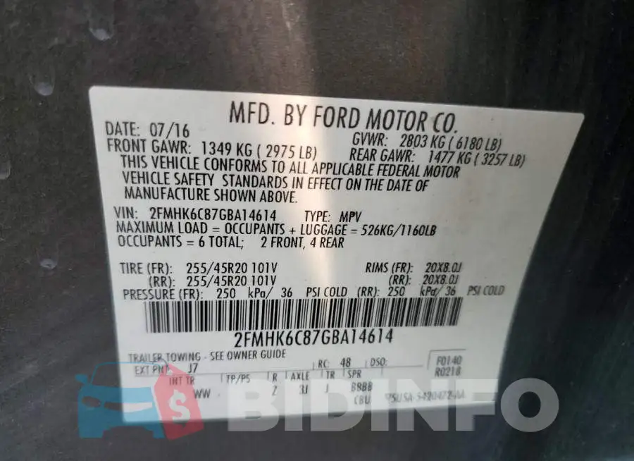 2FMHK6C87GBA14614 Photo# 14