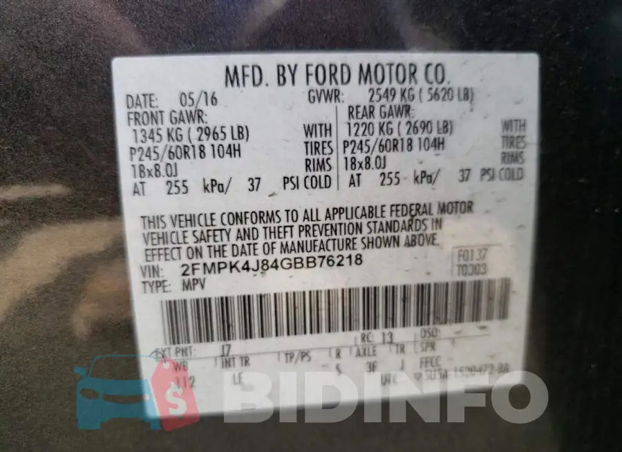 2FMPK4J84GBB76218 Photo# 13