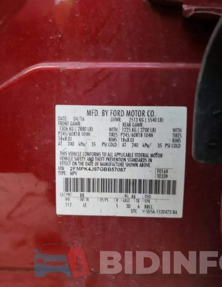 2FMPK4J97GBB57087 Photo# 13