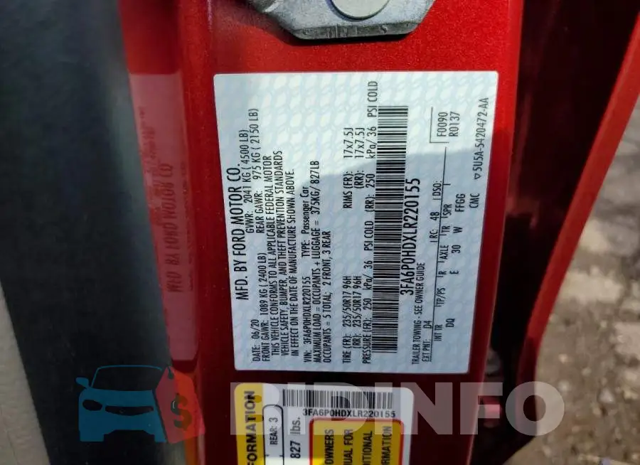3FA6P0HDXLR220155 Photo# 12