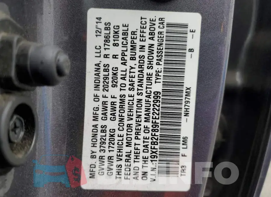 19XFB2F89FE222999 Photo# 12