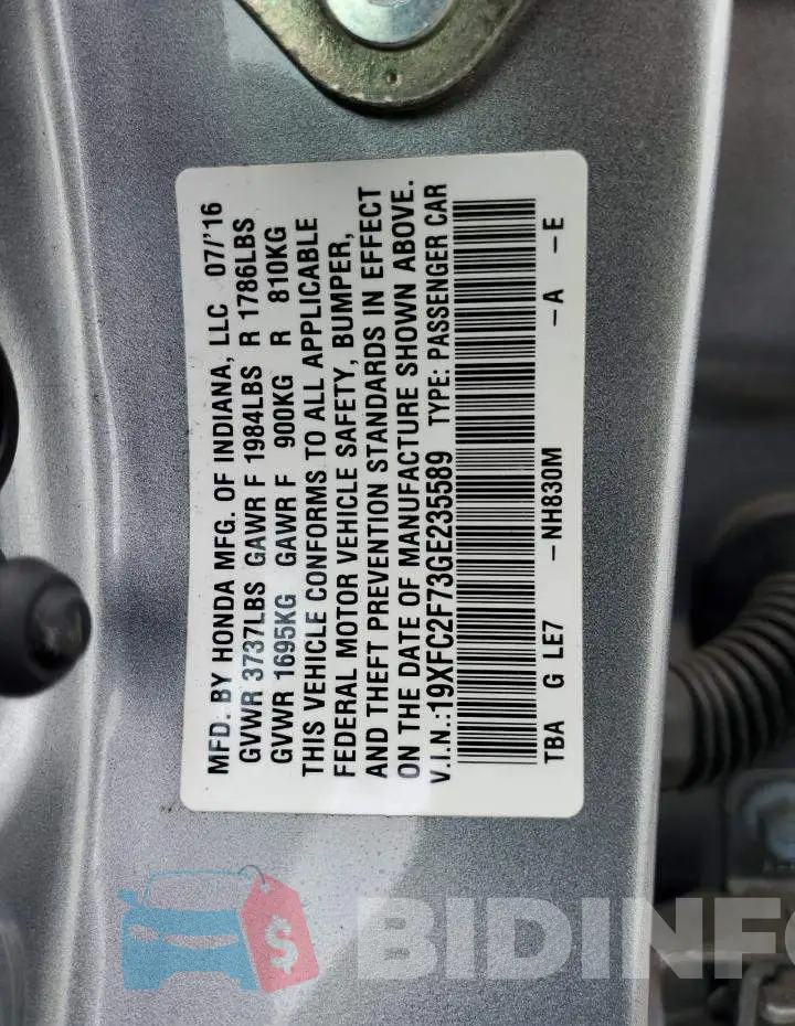 19XFC2F73GE235589 Photo# 13