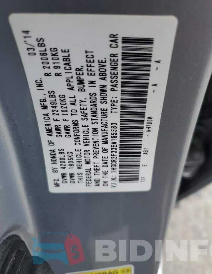 1HGCR2F33EA185583 Photo# 12