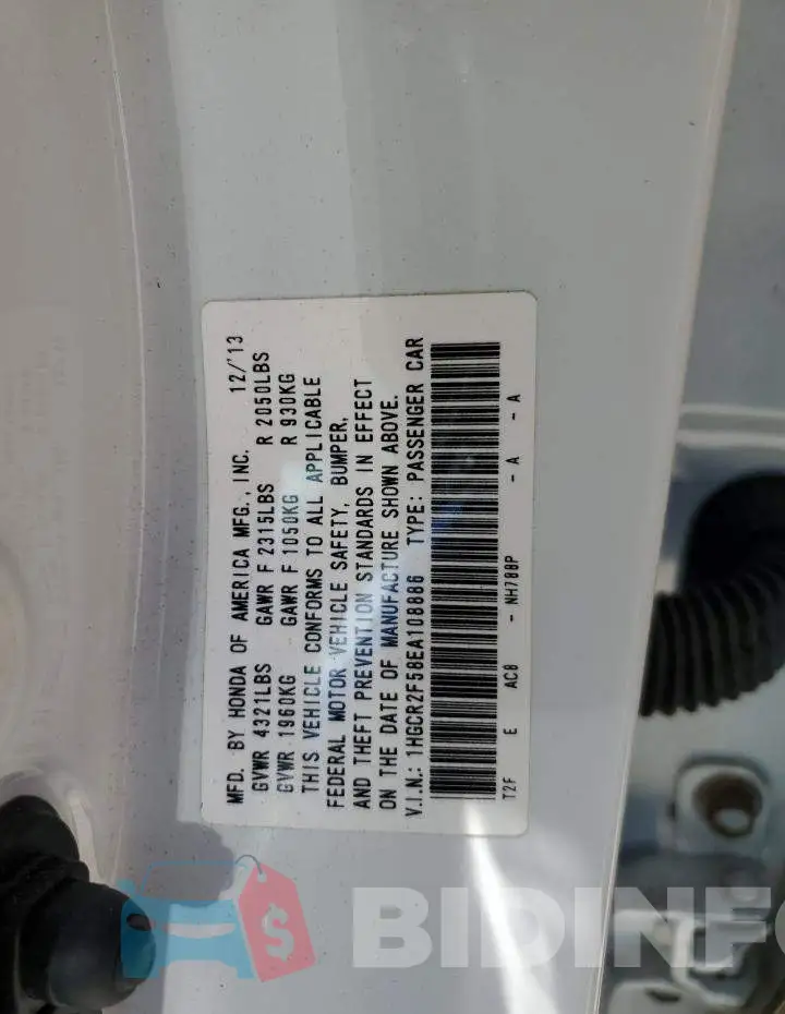 1HGCR2F58EA108886 Photo# 12