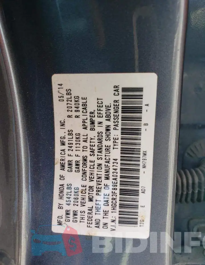 1HGCR3F89EA034734 Photo# 12