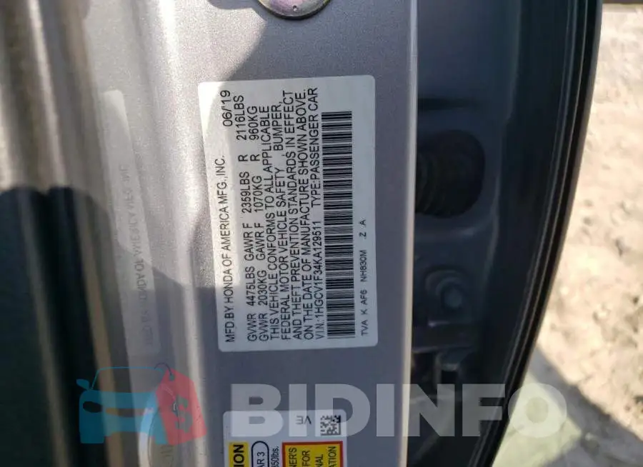 1HGCV1F34KA129511 Photo# 12
