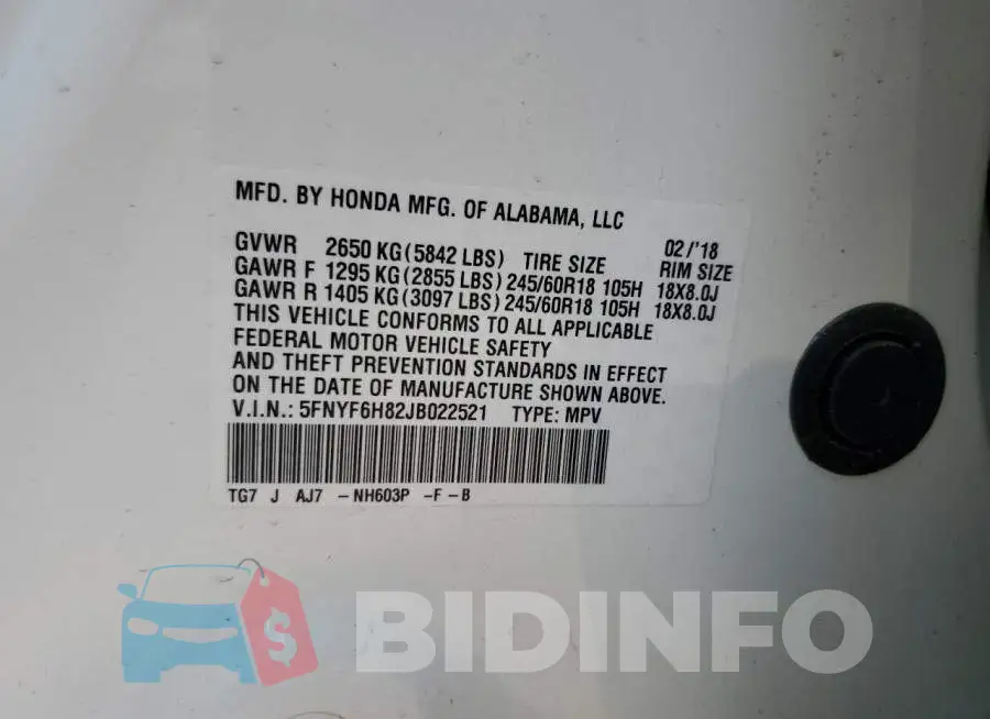 5FNYF6H82JB022521 Photo# 12