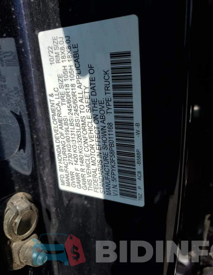 5FPYK3F58PB011168 Photo# 12