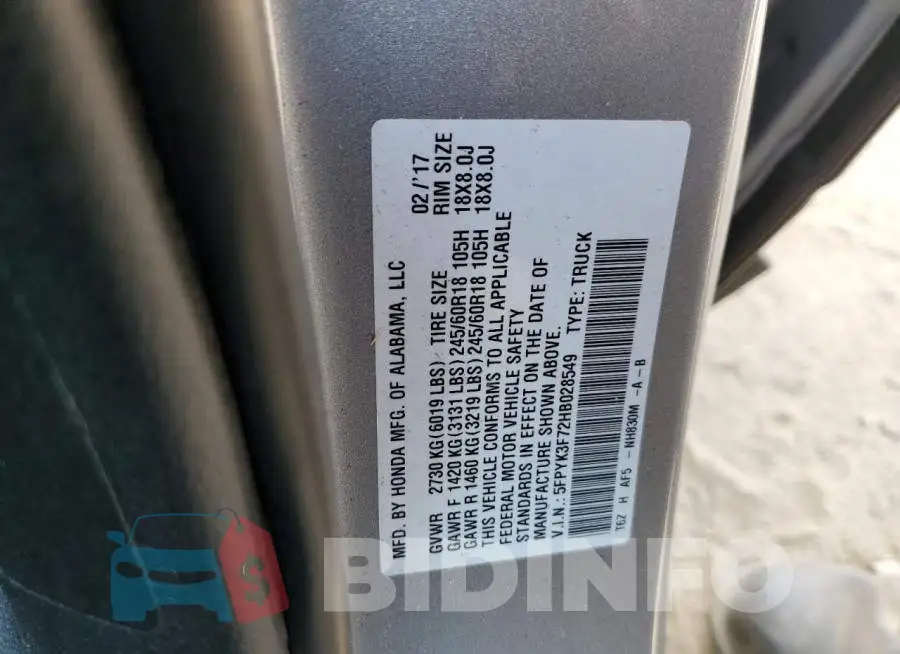 5FPYK3F72HB028549 Photo# 12
