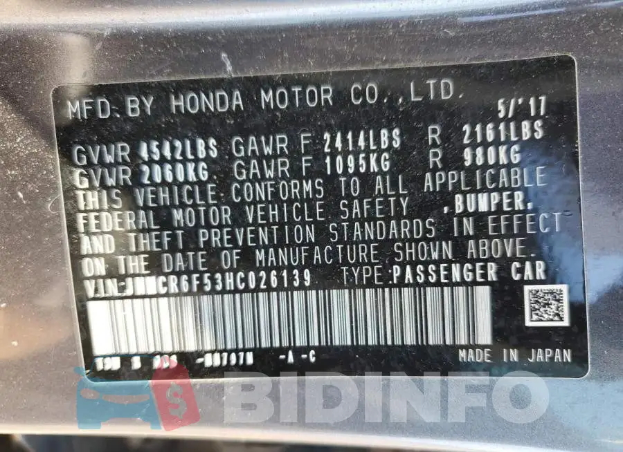 JHMCR6F53HC026139 Photo# 12