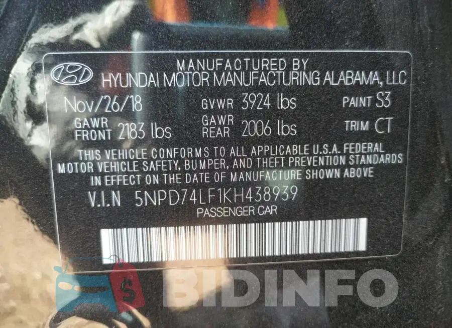 5NPD74LF1KH438939 Photo# 12