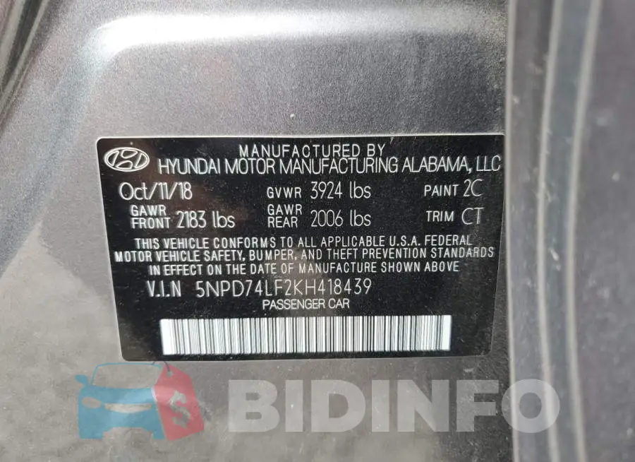 5NPD74LF2KH418439 Photo# 13