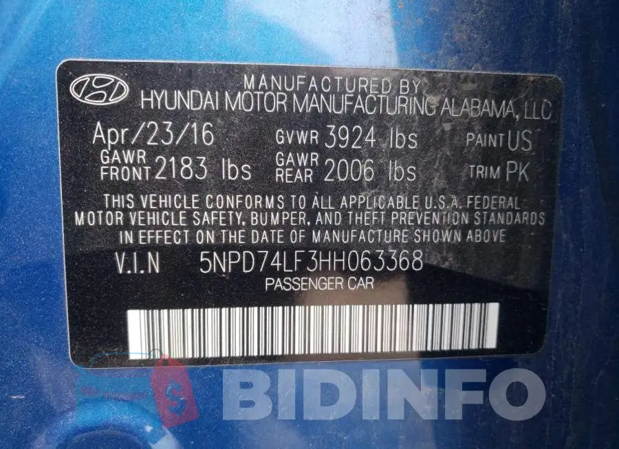 5NPD74LF3HH063368 Photo# 12