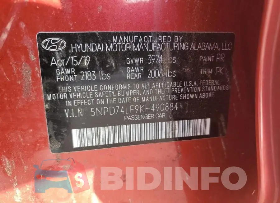 5NPD74LF9KH490884 Photo# 12