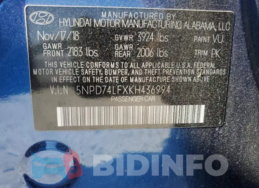5NPD74LFXKH436994 Photo# 12