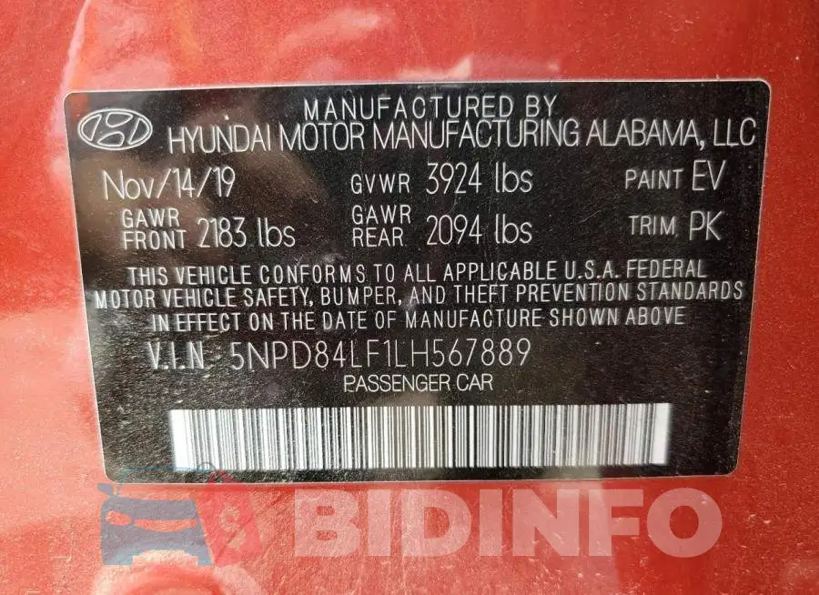 5NPD84LF1LH567889 Photo# 12