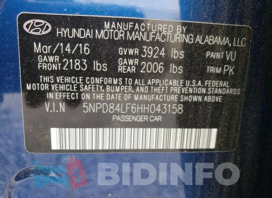 5NPD84LF6HH043158 Photo# 12