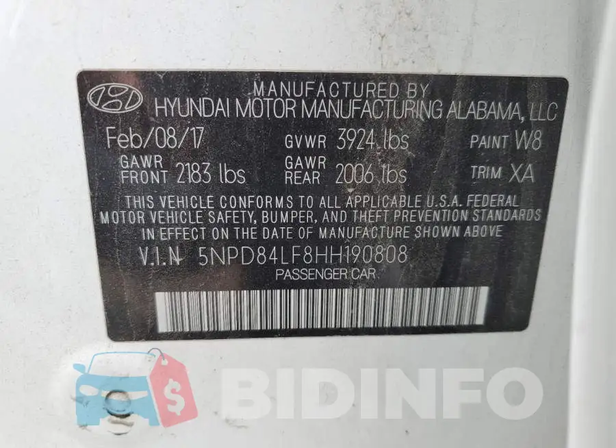 5NPD84LF8HH190808 Photo# 12
