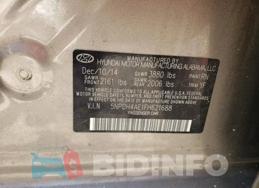 5NPDH4AE1FH621688 Photo# 12